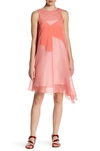 💗 TIBI Peach Pink ISA Waton Patchwork Organza Silk w/ Slip Dress 2 XS Nordstrom - Picture 1 of 2