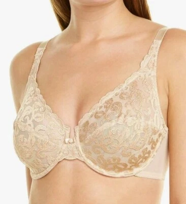Sujetador con aros de encaje arabesco Wacoal 36C beige desnudo 85199 figura completa sin forro Foto 1 de 4