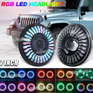 7inch LED Demon Halo Headlights RGB Combo Chasing for Jeep Wrangler JL JK JLU - Picture 1 of 10