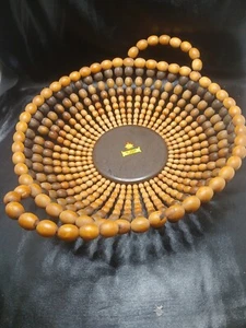 VINTAGE HANDCRAFTED WOODEN BEADED FRUIT BOWL W HANDLES BOHO CHIC 10" Canada - Picture 1 of 5