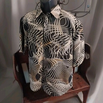 CAMISA CARRETE ALGODÓN MANGA CORTA NEGRA BOLSILLO FRONTAL GEOMÉTRICA TALLA 2XL ¡Leer!! Foto 1 de 4