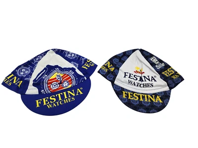 2 Piezas Raro Vintage Años 90’s Festina Relojes Retro Ciclismo Ala Corta Gorra Azul Blanco Foto 1 de 4
