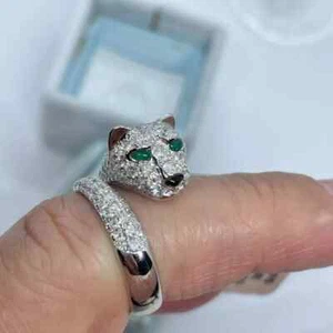 1Ct Round Cut Lab-Created Diamond Panther Wedding Ring 14K White Gold Finish - Picture 1 of 7