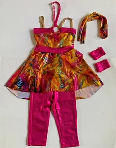 COSTUME GALLERY Small Child Pink Orange 70s Jazz Outfit EUC Dance Costume - Picture 1 of 10