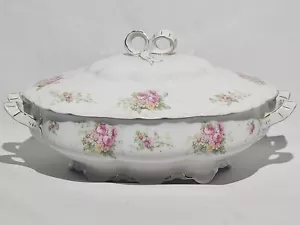 Habsburg China Austria Round Covered Vegetable Bowl Pink Flowers Gold Trim - Picture 1 of 9
