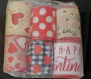 6 Rolls Valentine's Day Ribbon Assorted Heart Valentines Wired 30yds Each - Picture 1 of 6