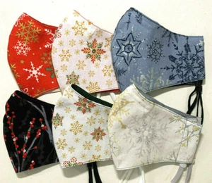 Handgefertigte Winter Schneeflocken Gesichtsmaske mit Filtertasche Nasendraht alle Größen - Bild 1 von 24