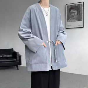 Men Corduroy Kimono Coat Jacket Cardigan Japanese Retro Outwear Loose Casual Top - Picture 1 of 15