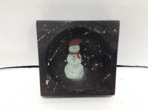 Pottery Barn Sumatra Antique wood Bowl Painted Candle Holder snowman office tray - Picture 1 of 1