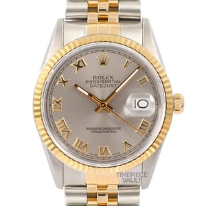 ROLEX DATEJUST 16233 GOLD & S/STEEL 36MM WATCH GRAY ROMAN DIAL 18K FLUTED BEZEL - Picture 1 of 10