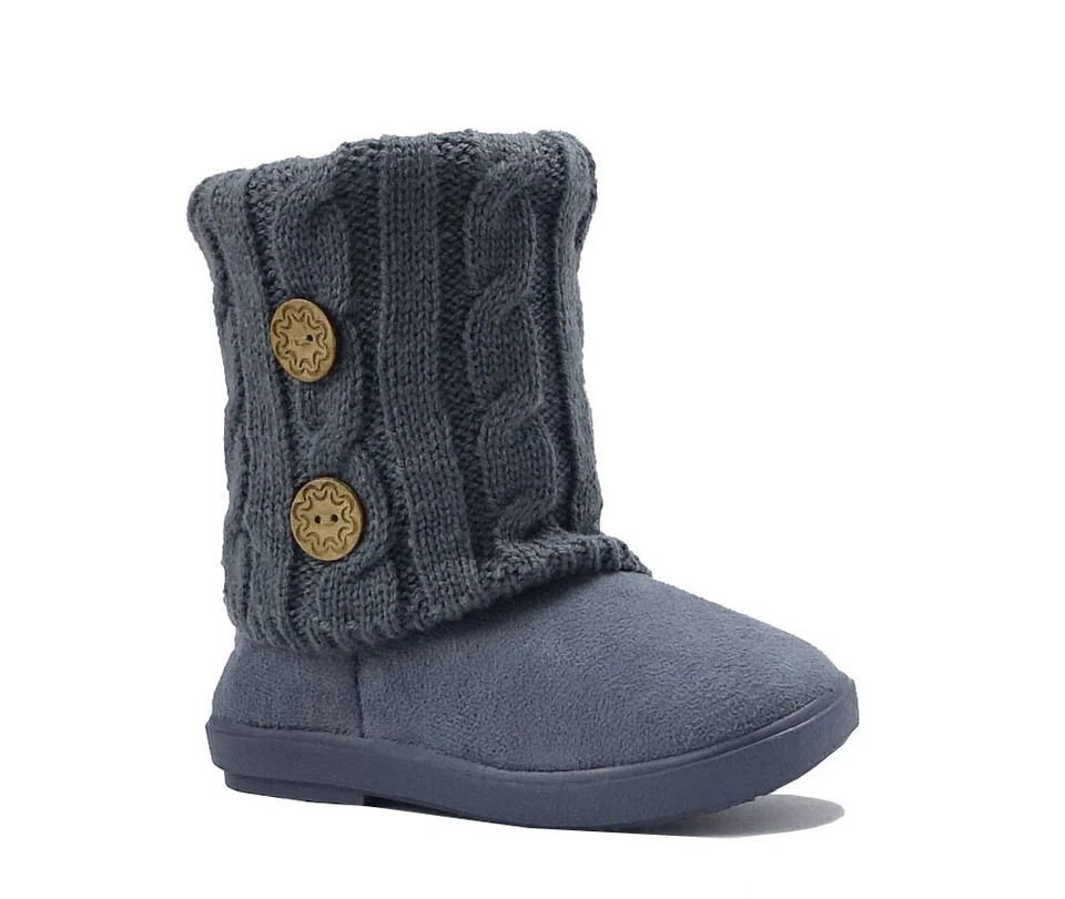 New Kids Boots Toddler Girls Cute 2 buttons Faux Fur Suede Knitting Shoes-285 - Image 1 of 1
