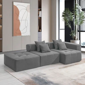 105.5''L Shaped Modular Sectional Sofa,Minimalist Corduroy Floor Couch Set,Conve - Picture 1 of 12