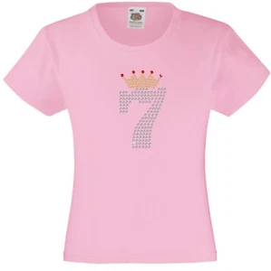Number 7 Birthday T Shirt for Girls Crystal Rhinestones / Diamanté Embellished - Picture 1 of 15