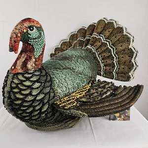 John Derian 2024 Beaded Fall Turkey Shaped Pillow Thanksgiving 16 X 15  - Picture 1 of 10