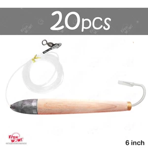 20pcs 6" Fish WOW! Rigged Cedar Plugs Tuna Mahi Marlin Unpainted Wood Lure NEW - Picture 1 of 4