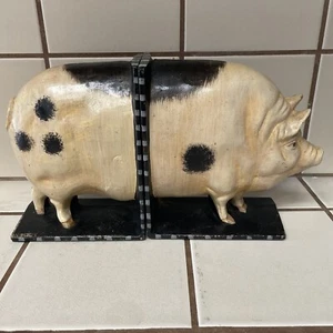 Cast Iron Pig Bookends Department 56 Farmhouse Country Rustic Pot-bellied Heavy - Picture 1 of 8