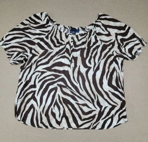 GLORIA VANDERBILT Informal Mujer 3X Manga Corta Marrón Cebra Cuello Barco Top - Imagen 1 de 5