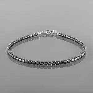 Natural Hematita 3mm Barril Corte Cuentas Piedra 925Silver Hecho Mujeres Pulsera - Imagen 1 de 5