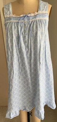 Eileen West Cotton Blue & White Sleeveless Ballet Nightgown SM - Image 1 of 4