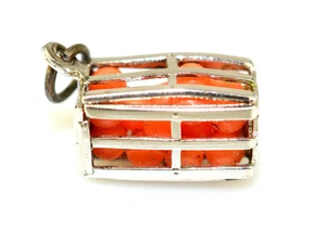 VINTAGE 3-D STERLINGSILBER KISTE ORANGEN 5/8" LANG CHARM FLA ODER CA SOUVENIR - Bild 1 von 5