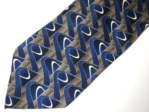 Vtg Essante Mens Necktie Tie Navy Blue Brown Abstract Art Geometric Silk 58" - Picture 1 of 4