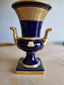 Lindner Porzellan Vase echt Kobalt und Ätzgold - Bild 1 von 6