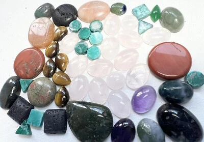 Lote 51 piezas 550 CT Cuarzo Rosa Crisocola Ojo de Tigre Obsidiana Cabujón Foto 1 de 4