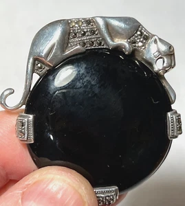 Beautiful 925 TH SU signed Sterling Silver JAGUAR Brooch w/Black Onyx SS-644 - Picture 1 of 21