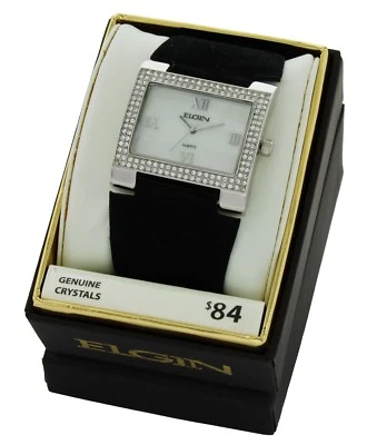 Elgin Women's Stone Case White Dial With Black Leather Strap EG275ST-2 - Image 1 of 3