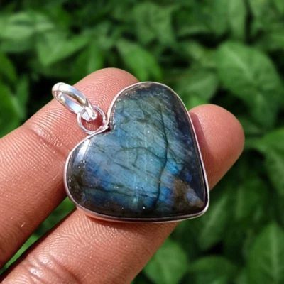 Gift For Love Labradorite Gemstone Heart Pendant 925 Silver Plated Jewelry Pen-3 - Image 1 of 4