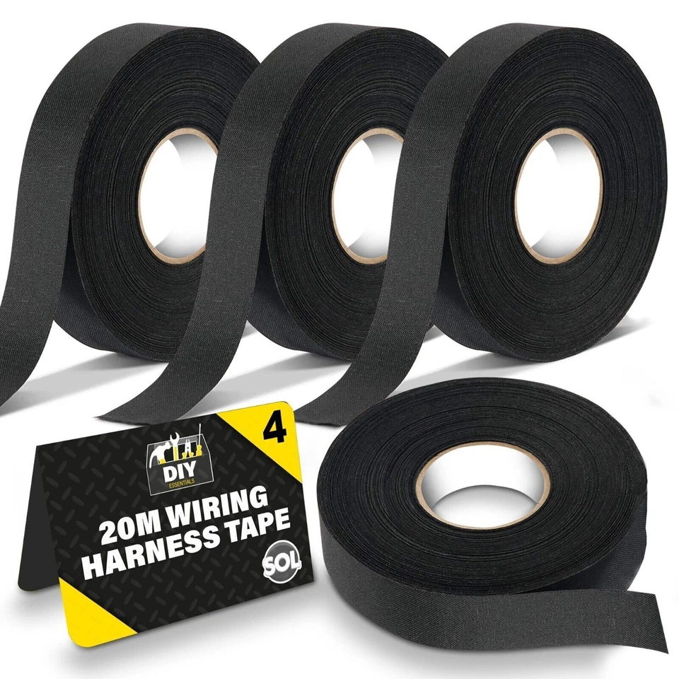 SOL 321338 20m Wiring Loom Insulation Tape - Black, Pack of 4