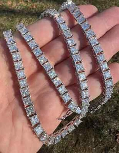 26ct Lab Created Princess Diamond Women's Tennis Necklace 14K Wh Gold Plated 18" - Picture 1 of 4