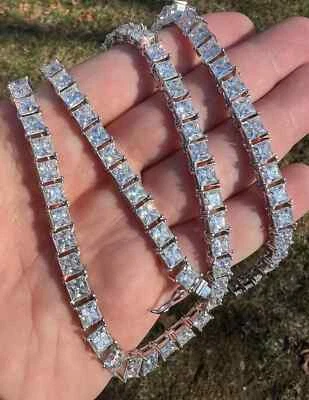 26ct Lab Created Princess Diamond Women's Tennis Necklace 14K Wh Gold Plated 18" - Image 1 of 4