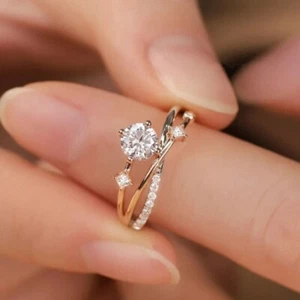 Precioso anillo de varias piedras enchapado en plata creado con cristales de circonio para mujeres Reino Unido - Imagen 1 de 23