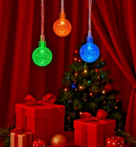 Crystal Globe String Lights Battery Operated - 17 ft 30 LED Xmas Fairy Lights - Picture 1 of 24