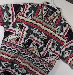 VINTAGE Rough Rider Shirt Mens Large Black Red Outdoors Western Aztec Made USA - Picture 1 of 6