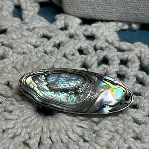 Vintage Sterling Silver Abalone Brooch Pin Oval C-Clasp Marked 1940s–50s - Picture 1 of 6