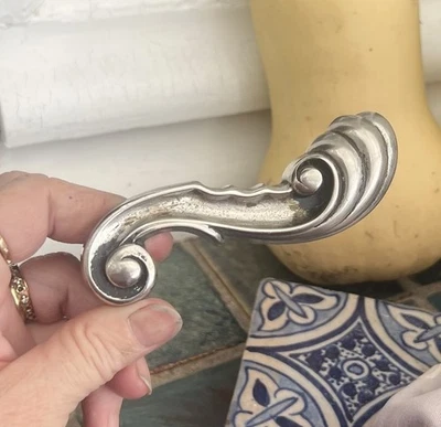 Antique French Lever Chrome Door Handle Knob Rocco Metal Heavy Victorian Silver - Image 1 of 4