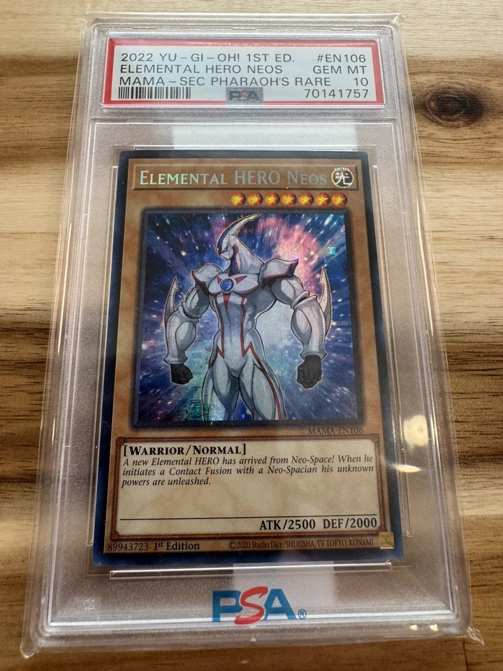 Yugioh 1st Edition Elemental Hero Neos MAMA-EN106 PSA 10 Secret Pharaoh's Rare - Image 1 of 2