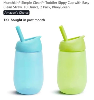 Paquete de dos tazas Munchkin simples limpias para niños pequeños con pajitas nuevo en paquete Foto 1 de 4