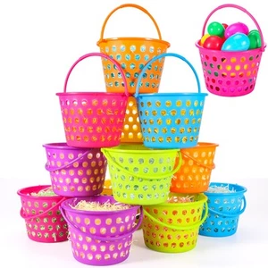 12 Pack Easter Baskets for Kids, 8.6" Plastic Easter Bags with Handles, Easte... - Picture 1 of 8