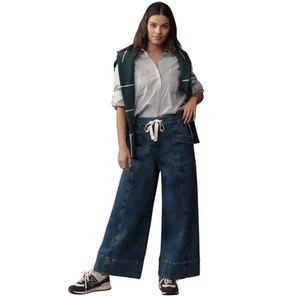 Anthropologie Tie-Waist Wide Leg Jeans Maeve Dark Denim Size XL NEW - Picture 1 of 9