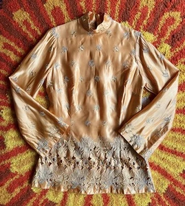 60s psychedelic lurex floral cut out bell sleeve mini dress Hippie Mod Carnaby - Picture 1 of 9