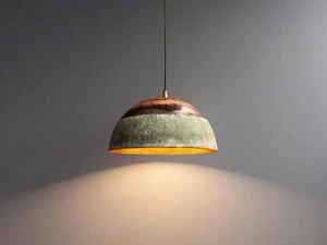 Handmade Oxidized Copper Dome Pendant Lamp, Green Patina 10 inches Ceiling Light - Picture 1 of 9