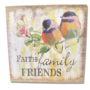 Ganz Faith Family Friends Birds Roses Wooden Wall Decor Sign 8" - Picture 1 of 3