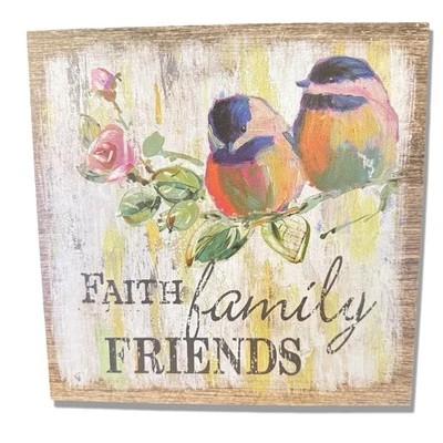 Ganz Faith Family Friends Birds Roses Wooden Wall Decor Sign 8" - Image 1 of 3