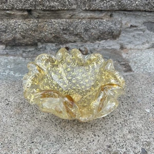 Murano gelber Sommerso Aschenbecher Blumenschale mit ummanteltem Blattgold - Bild 1 von 7