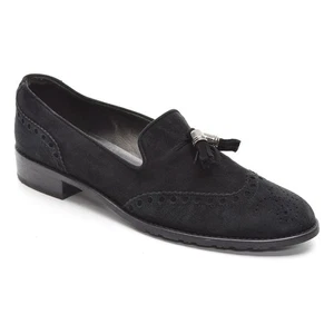 Ladies Stuart Weitzman Guything Tassel Loafers 8.5 M Black Suede Wingtip Shoes - Picture 1 of 9