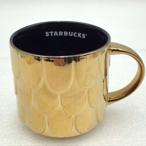 Starbucks 2019 Holiday Edition Gold Mermaid Scales Scalloped Coffee Mug 14 fl oz - Picture 1 of 5