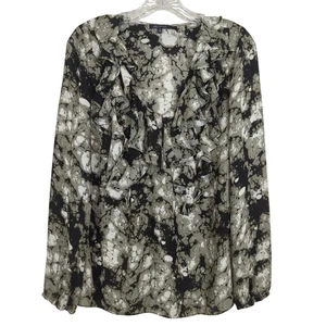 Anne Klein Womens Blouse Black & White Abstract Ruffle Long-Sleeve Career Size S - Picture 1 of 13